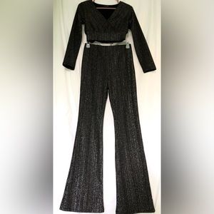 Black and shiny Silver two piece outfit. Sized medium